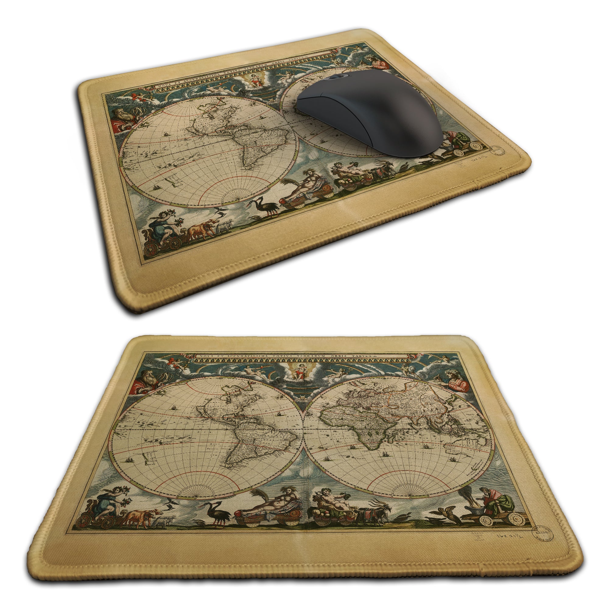 Old World Map Rubber Non-slip Computer PC Mousemat - Premium Stitched