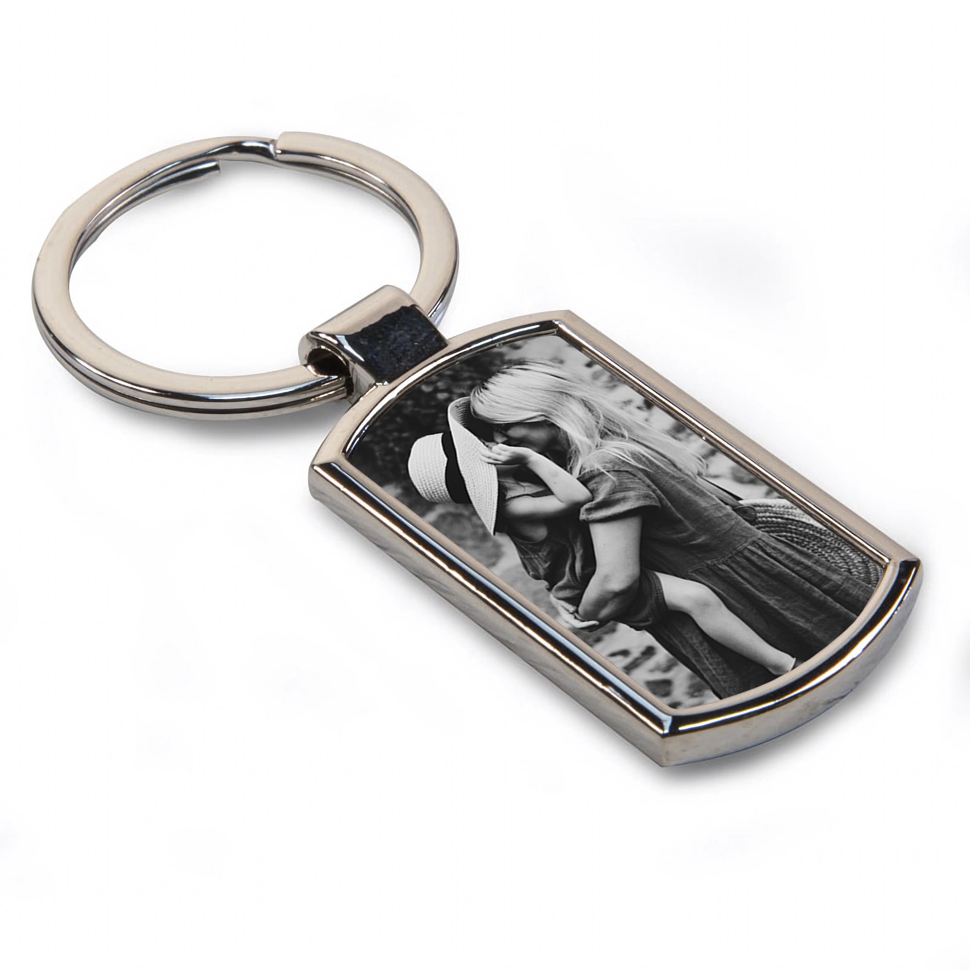 Personalised Any Image / Text Rectangle Metal Keyring (Curved Edge)