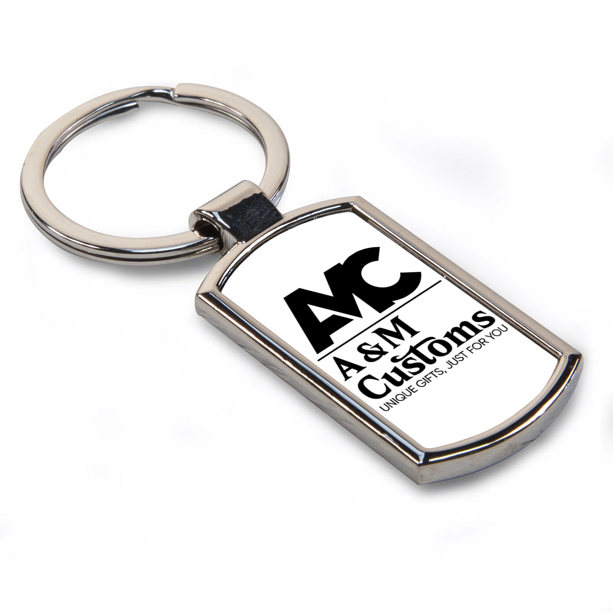 Personalised Any Image / Text Rectangle Metal Keyring (Curved Edge)