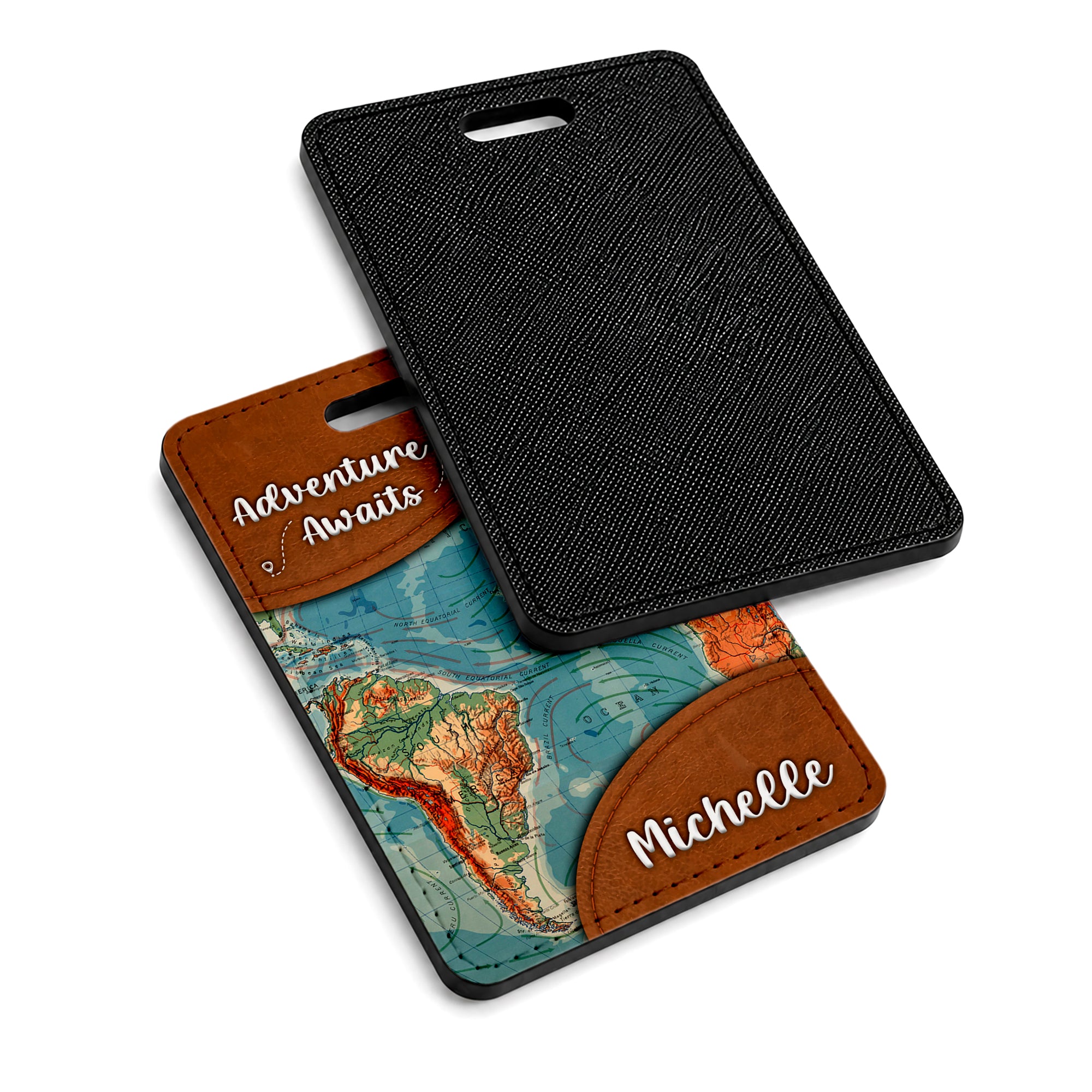 Personalised Adventure Awaits (World Map) Passport Holder & Luggage Tag Set
