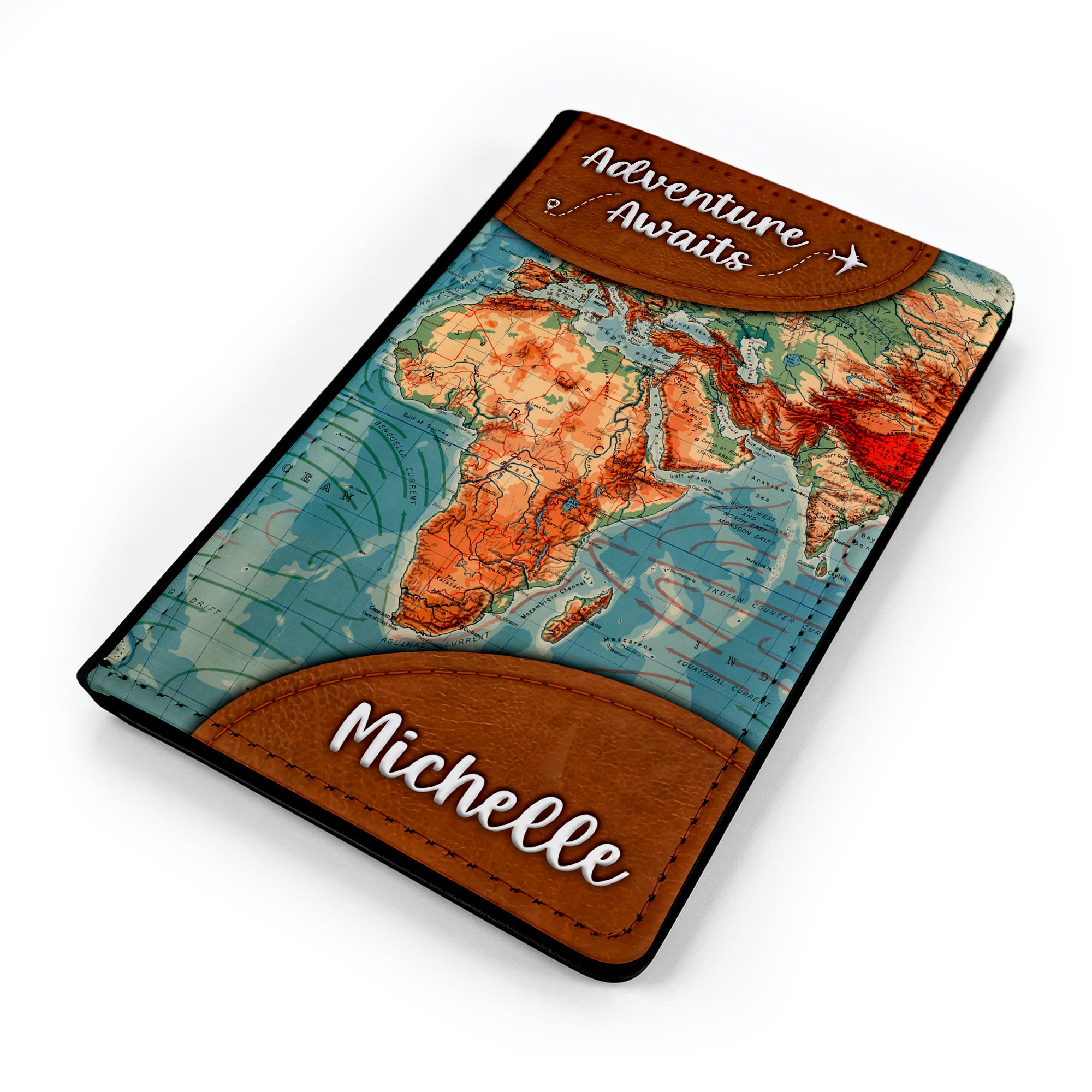 Personalised Adventure Awaits (World Map) Faux Leather Passport Holder / Cover