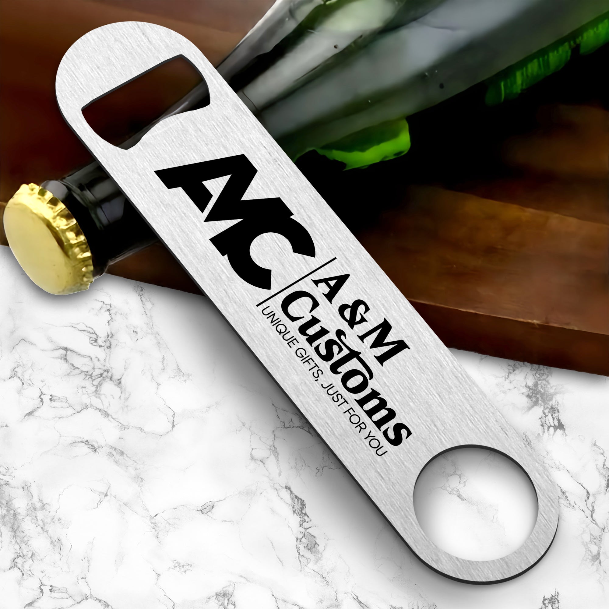 Personalised Any Image / Text Stainless Steel Bar Blade Bottle Opener