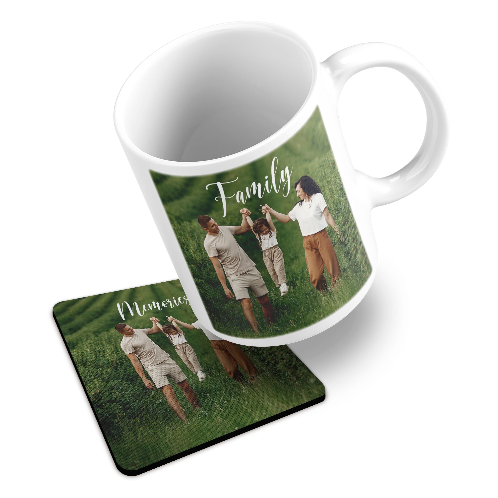 Personalised Photo Mug Custom Design Cup Text Name Logo With Rubber Coaster