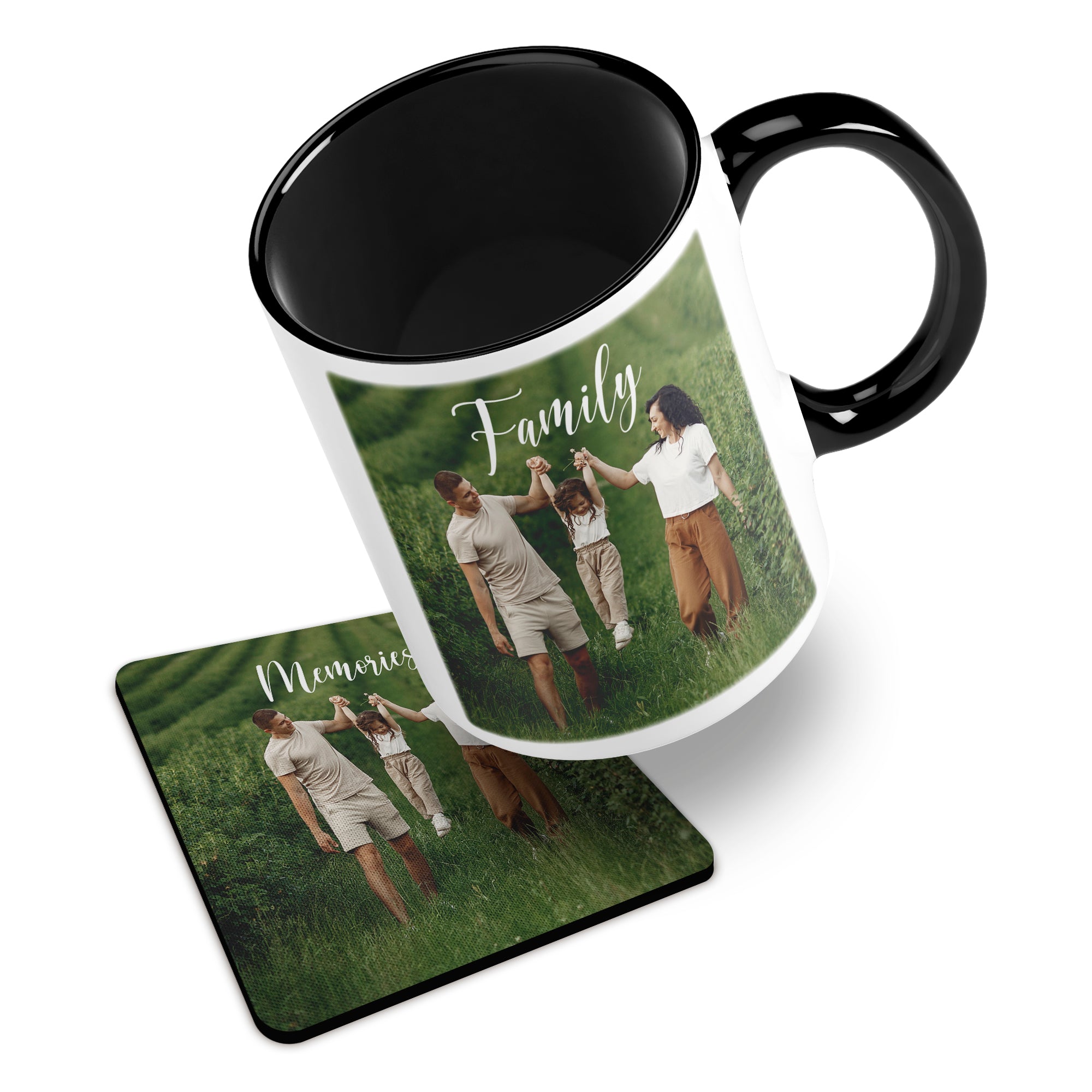 Personalised Photo Mug Custom Design Cup Text Name Logo With Rubber Coaster