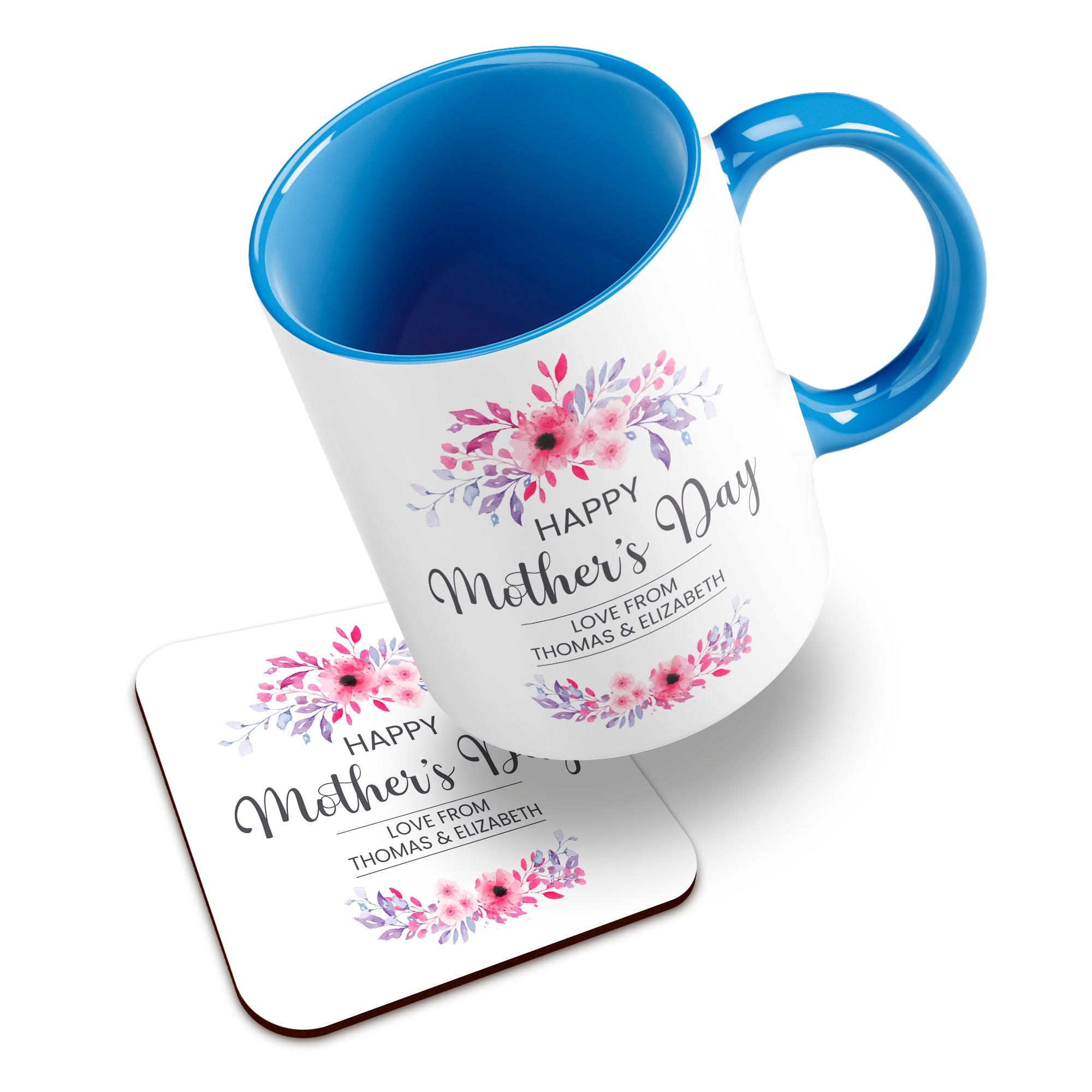 Personalised Floral Happy Mother's Day Ceramic Mug With High-Gloss Coaster