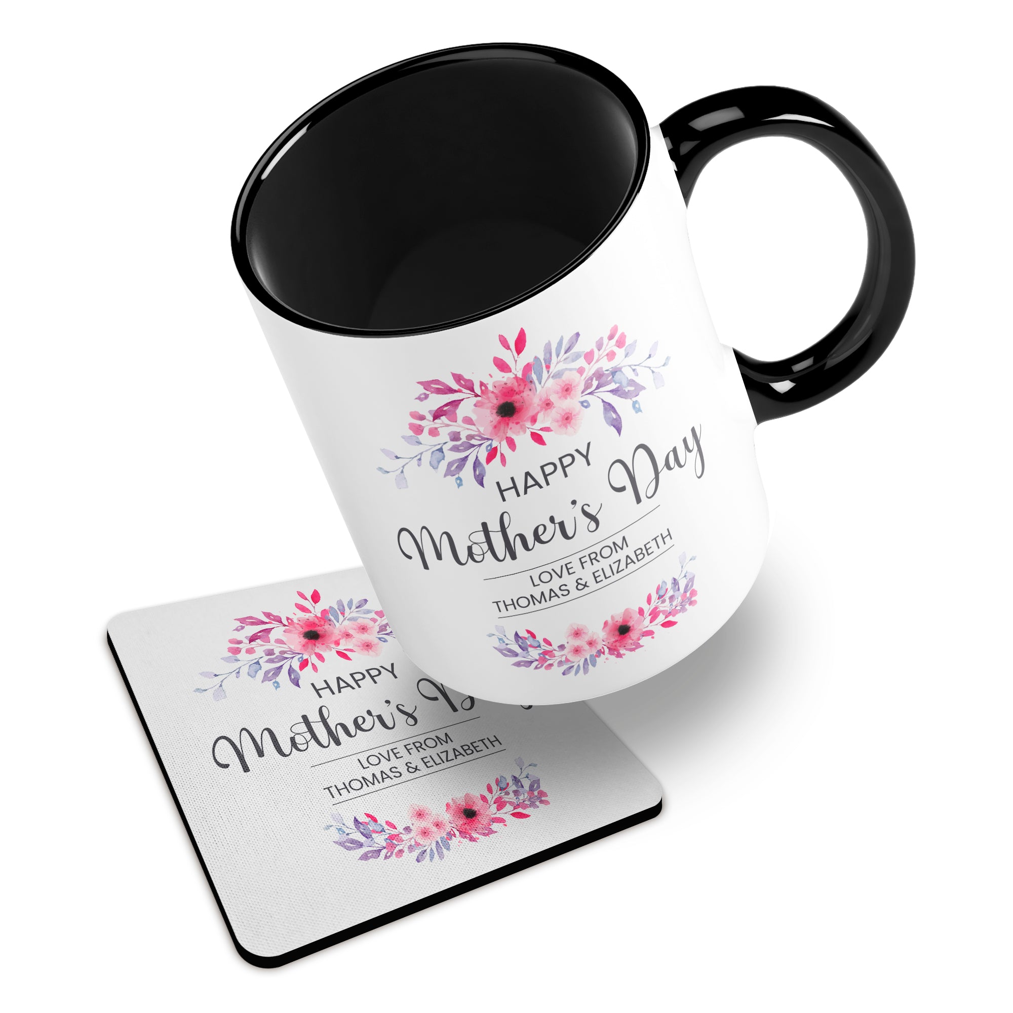 Personalised Floral Happy Mother's Day Ceramic Mug With Rubber Coaster