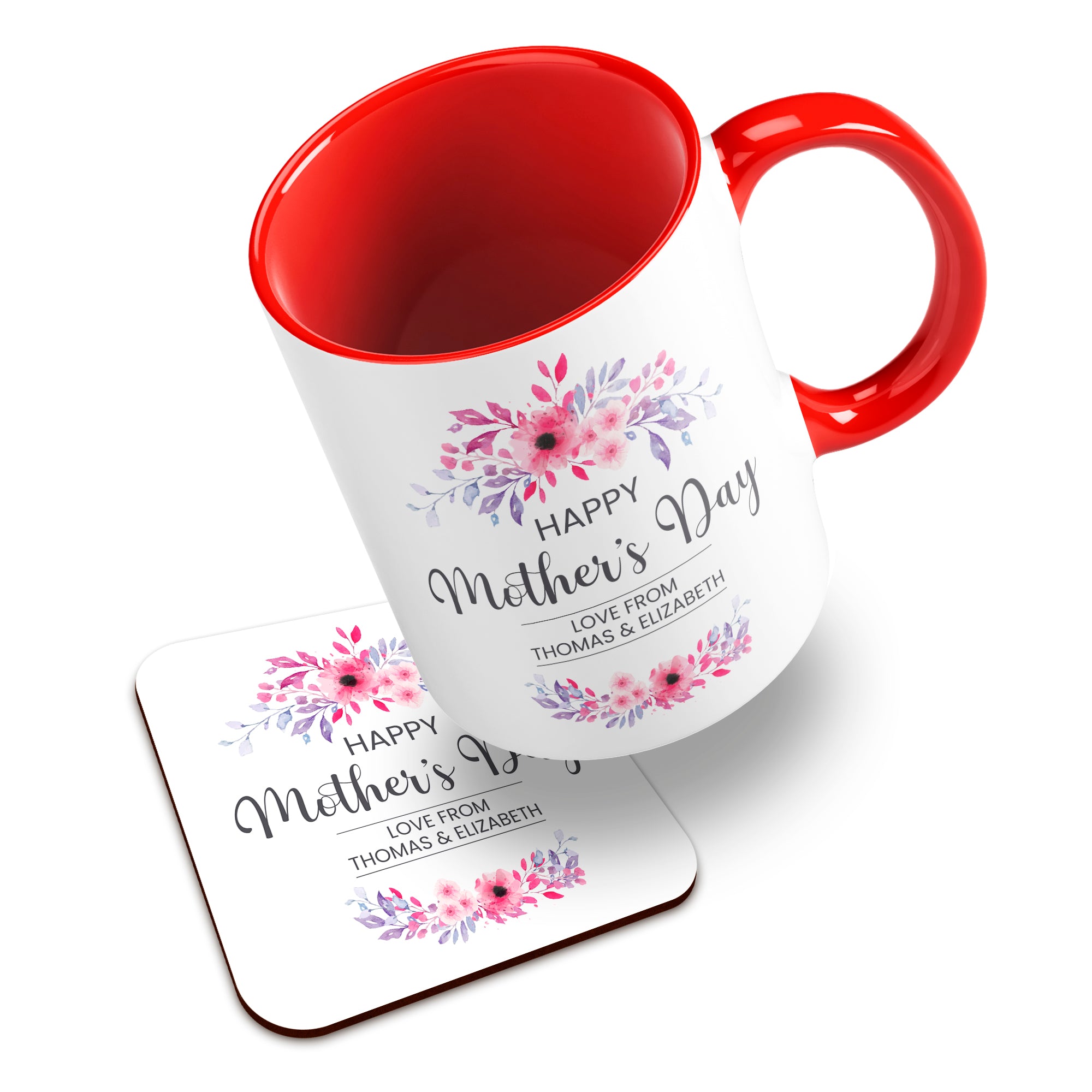 Personalised Floral Happy Mother's Day Ceramic Mug With High-Gloss Coaster