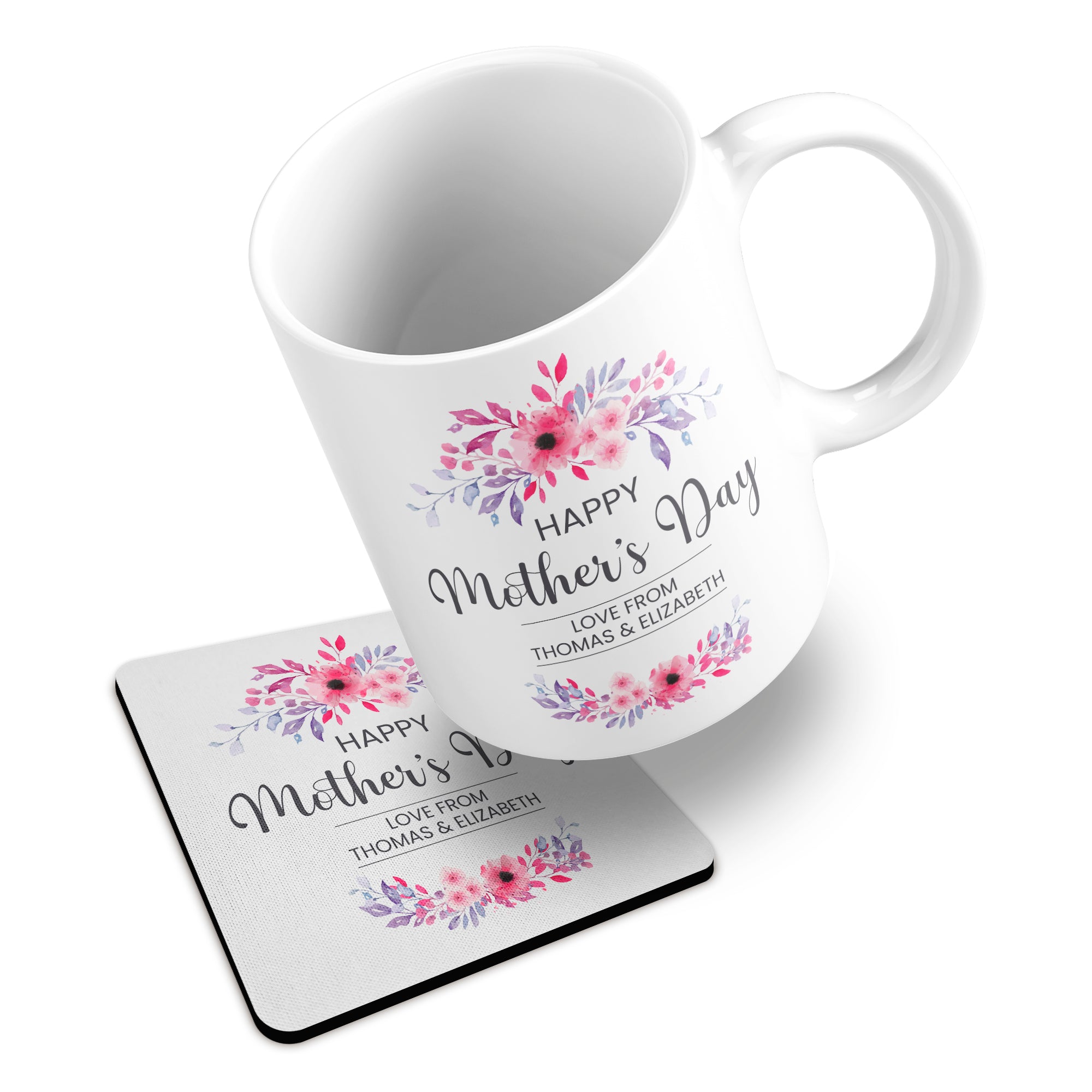 Personalised Floral Happy Mother's Day Ceramic Mug With Rubber Coaster