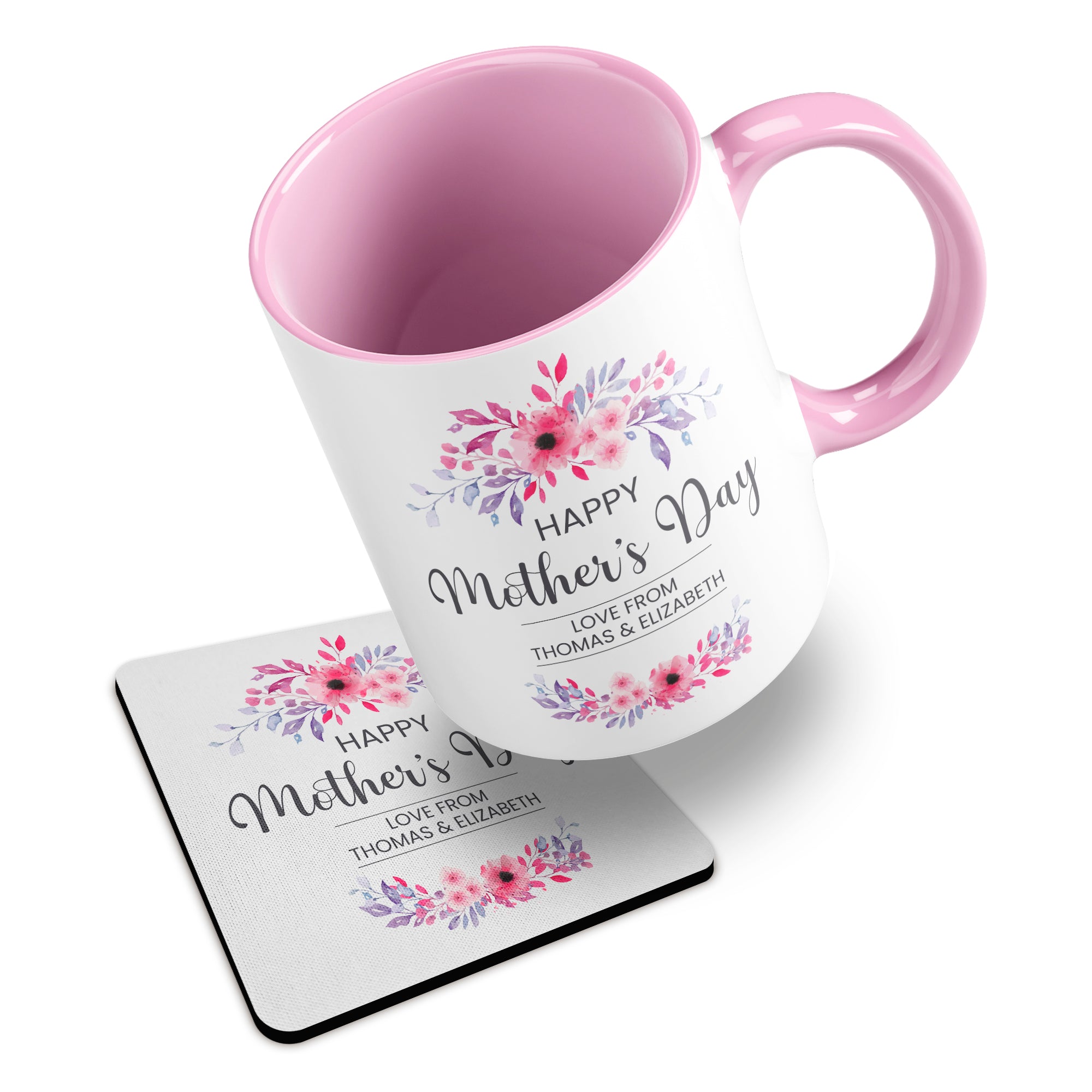 Personalised Floral Happy Mother's Day Ceramic Mug With Rubber Coaster