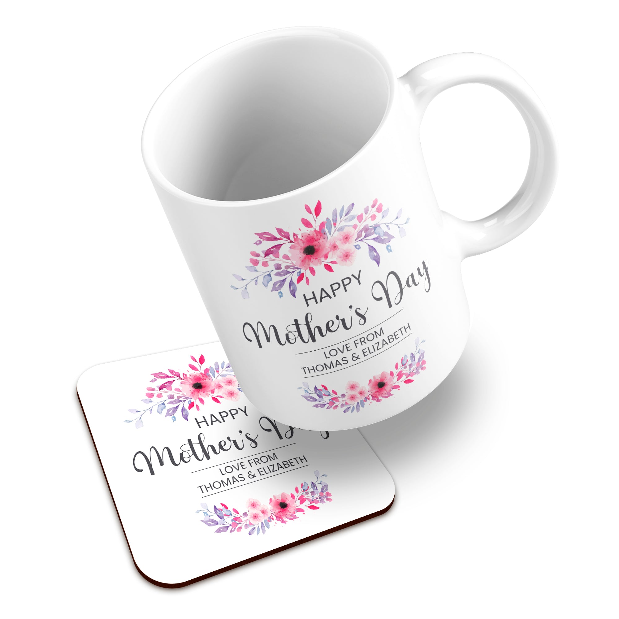 Personalised Floral Happy Mother's Day Ceramic Mug With High-Gloss Coaster