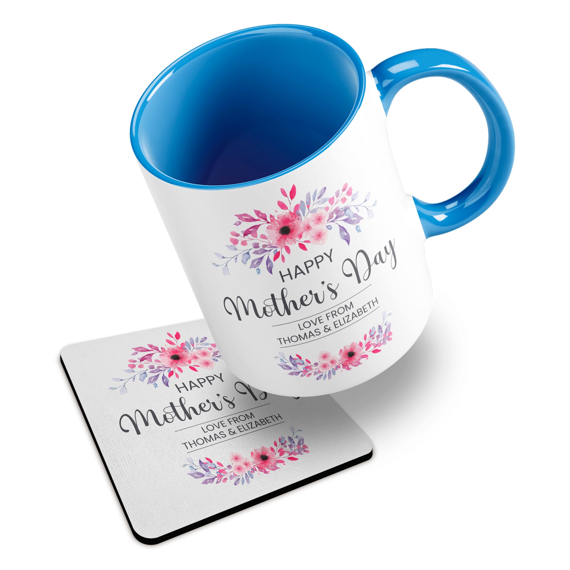 Personalised Floral Happy Mother's Day Ceramic Mug With Rubber Coaster