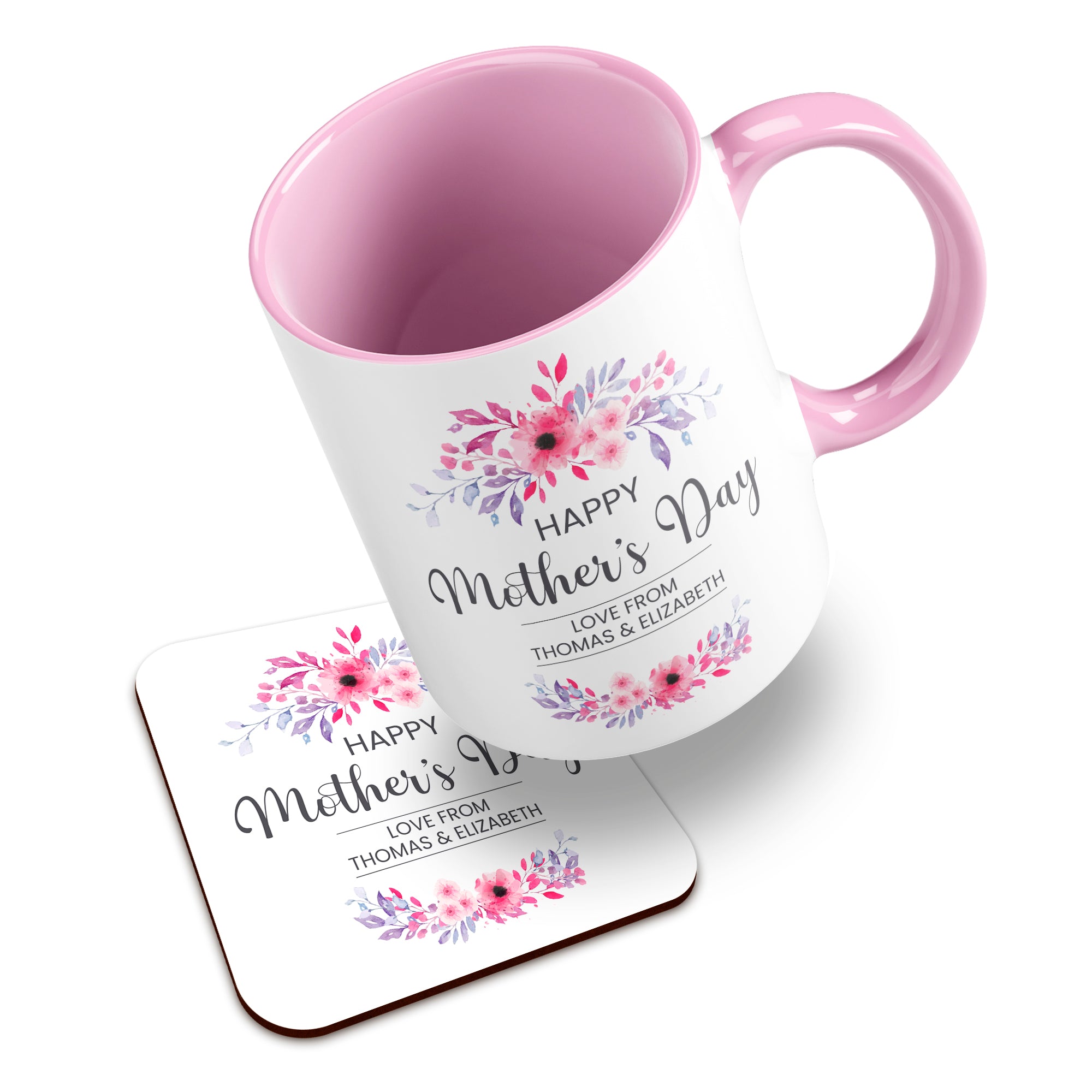 Personalised Floral Happy Mother's Day Ceramic Mug With High-Gloss Coaster