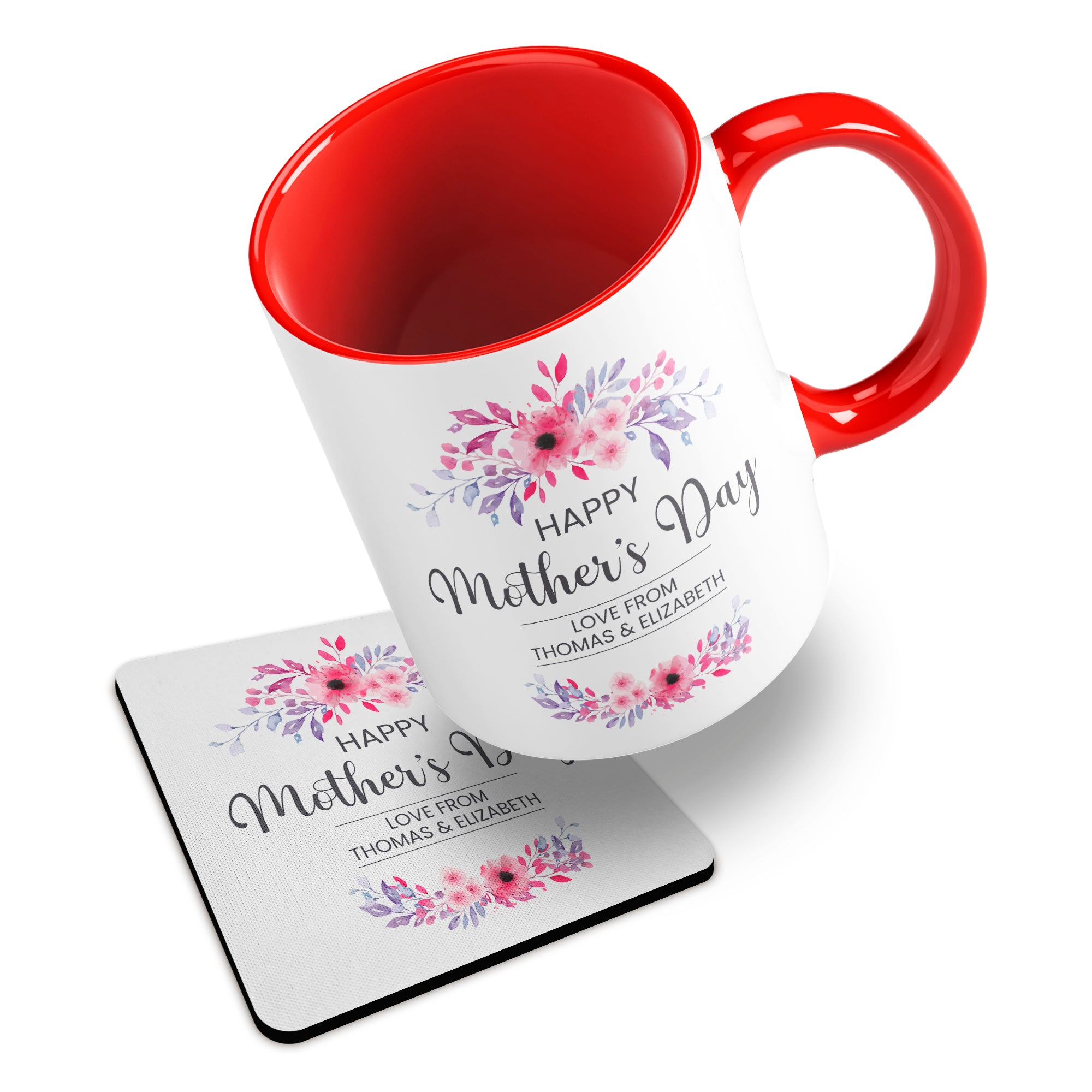 Personalised Floral Happy Mother's Day Ceramic Mug With Rubber Coaster