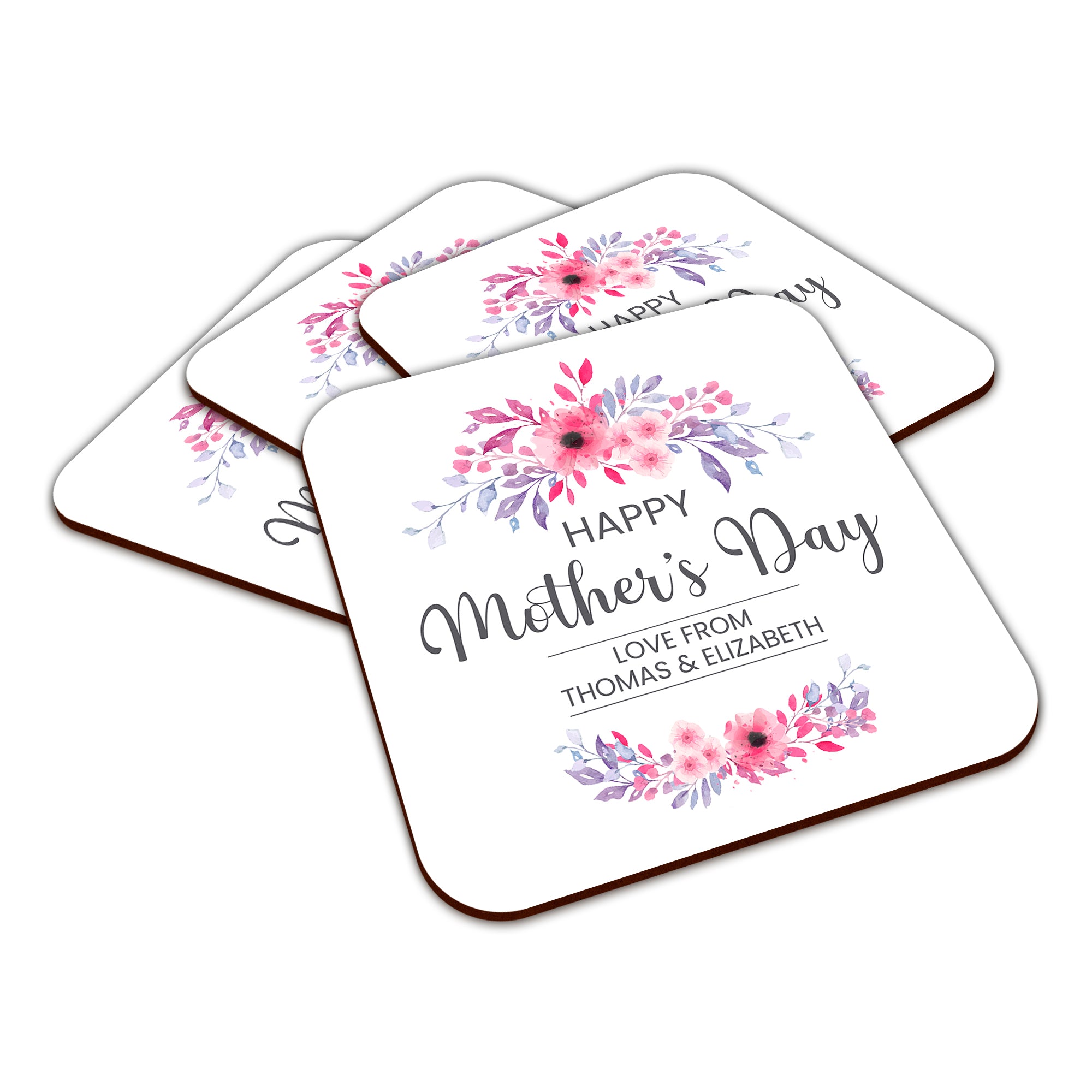 Personalised Floral Happy Mother's Day Square Smooth High-Gloss Finished Coaster