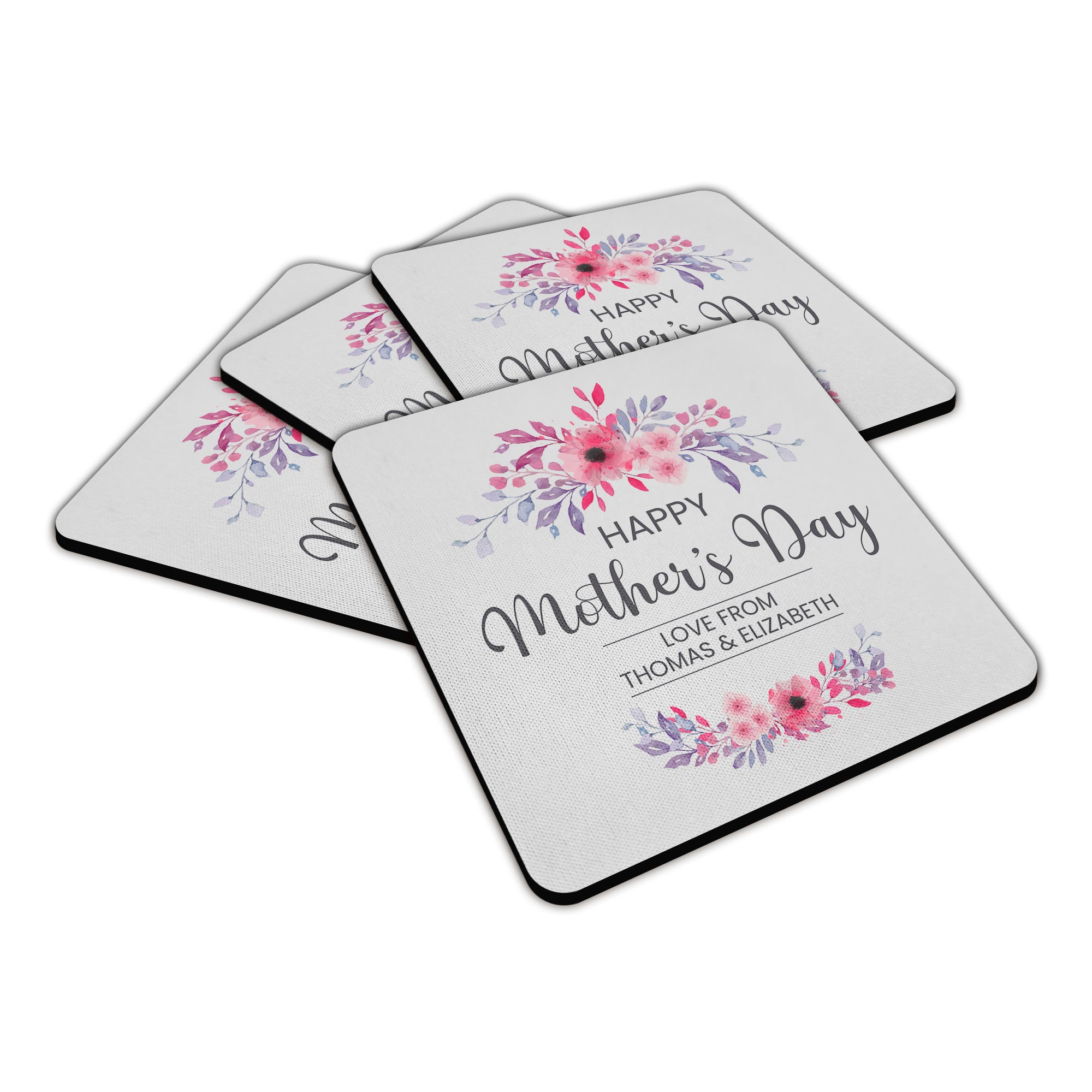 Personalised Floral Happy Mother's Day Square Fabric / Rubber Coaster