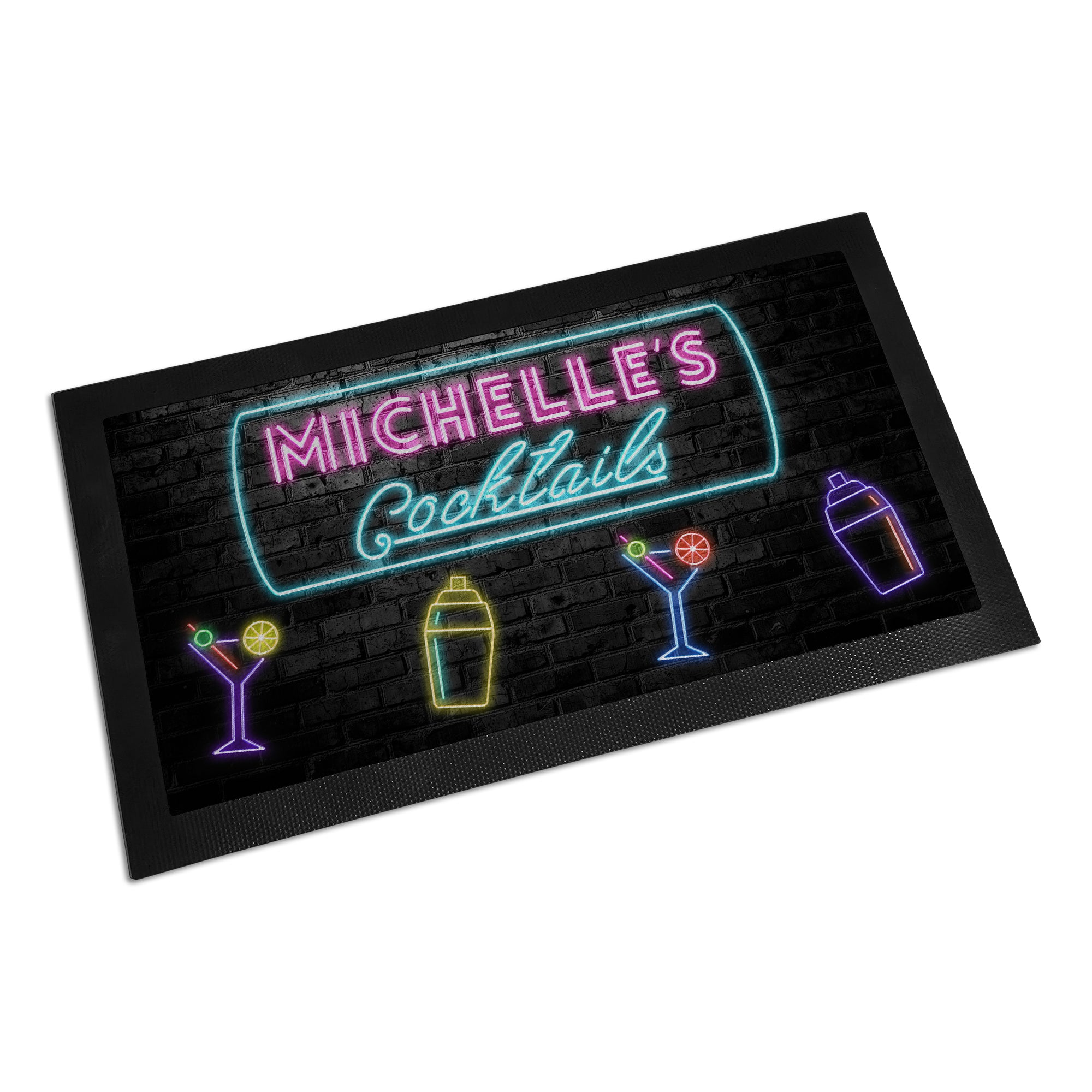 Personalised (Any Name's) Cocktails Neon Design Rubber Bar Runner / Mat