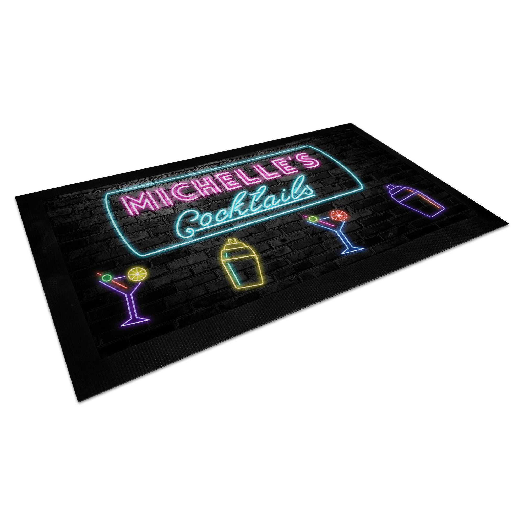 Personalised (Any Name's) Cocktails Neon Design Rubber Bar Runner / Mat