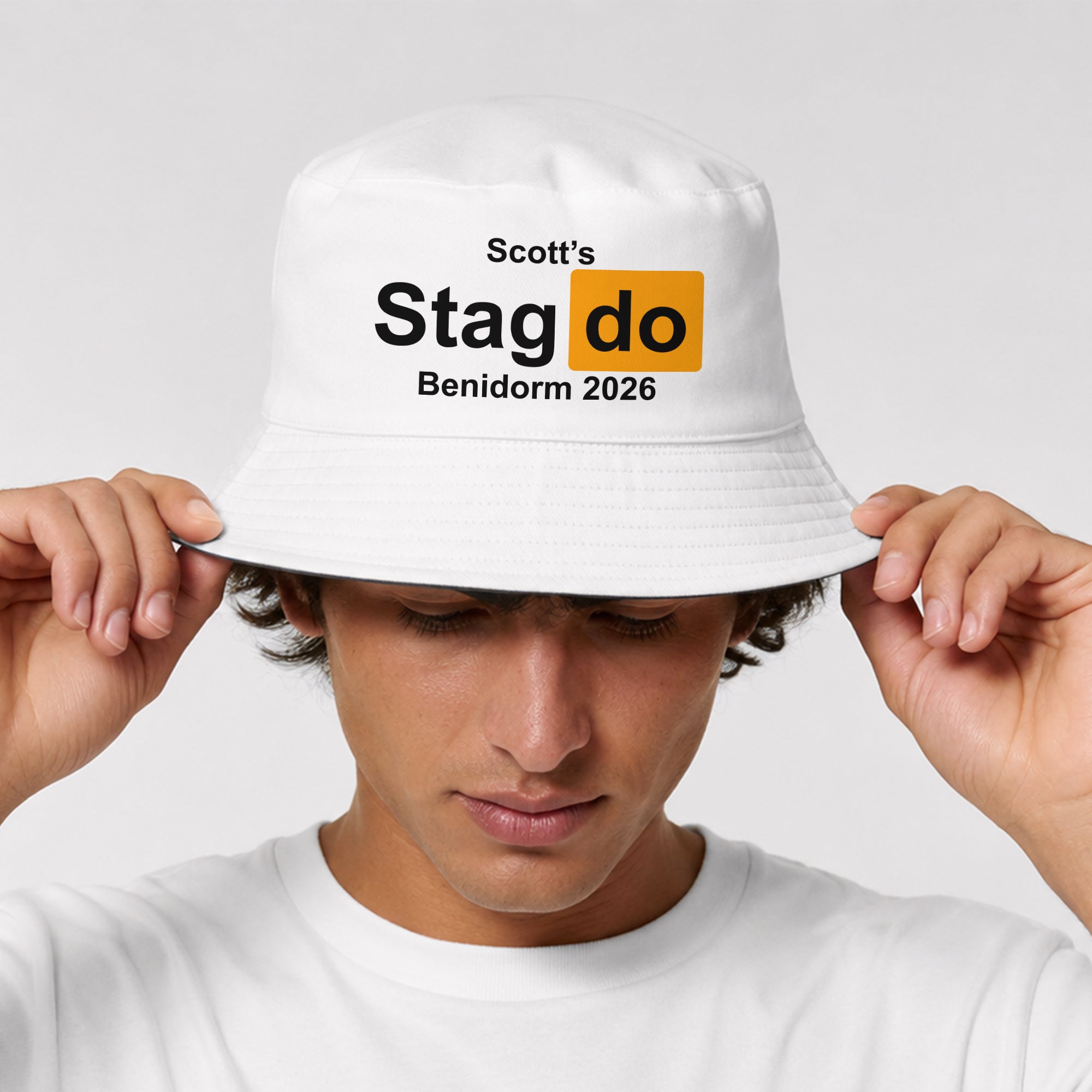 Personalised Stag Do Reversible Bucket Hat - White