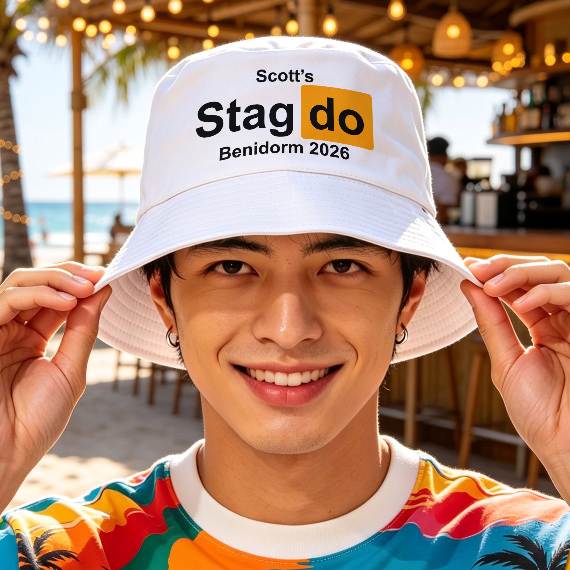 Personalised Stag Do Reversible Bucket Hat - White