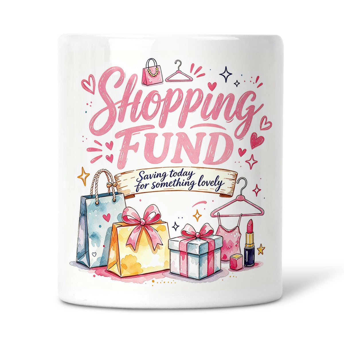 Shopping Fund (Pink Design) - Saving Today For Something Lovely Ceramic Money Box