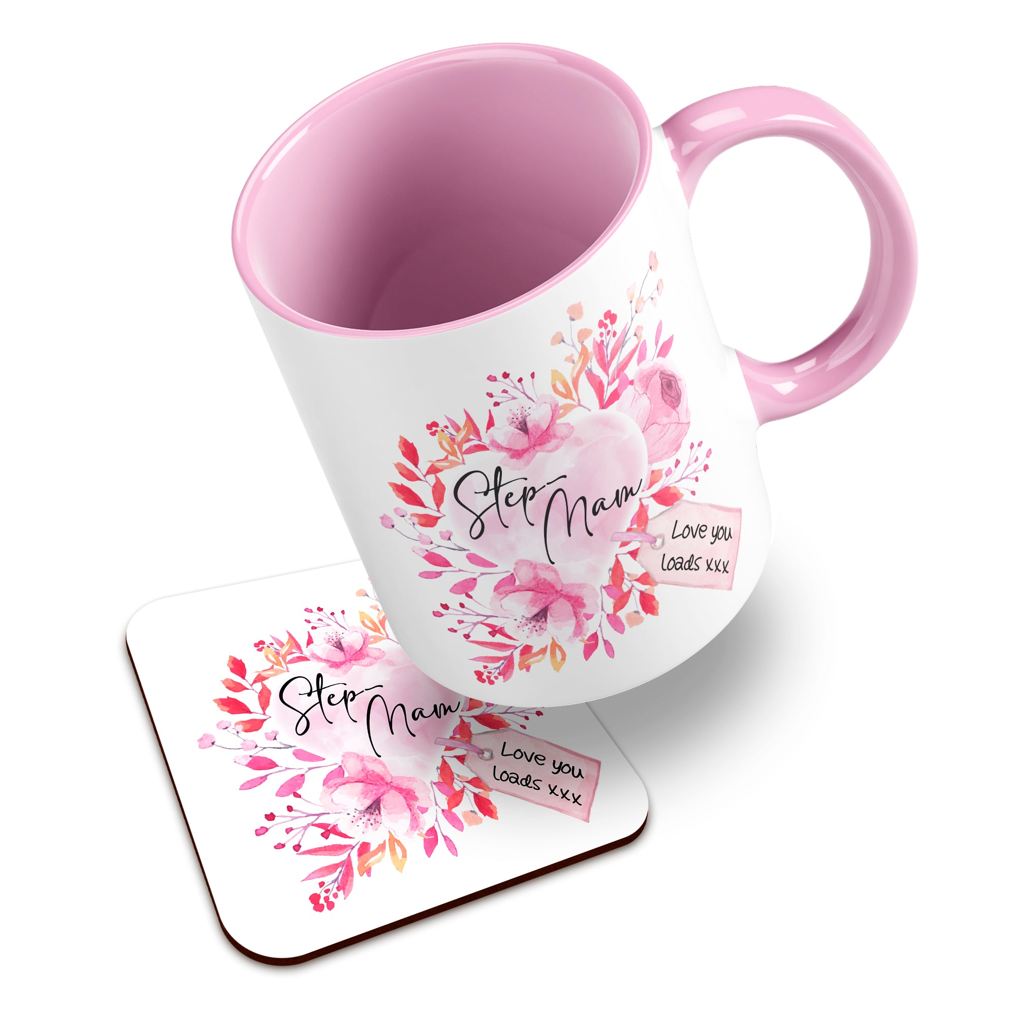 Floral Watercolour Heart With Tag (Relation) Ceramic Mug With High-Gloss Coaster