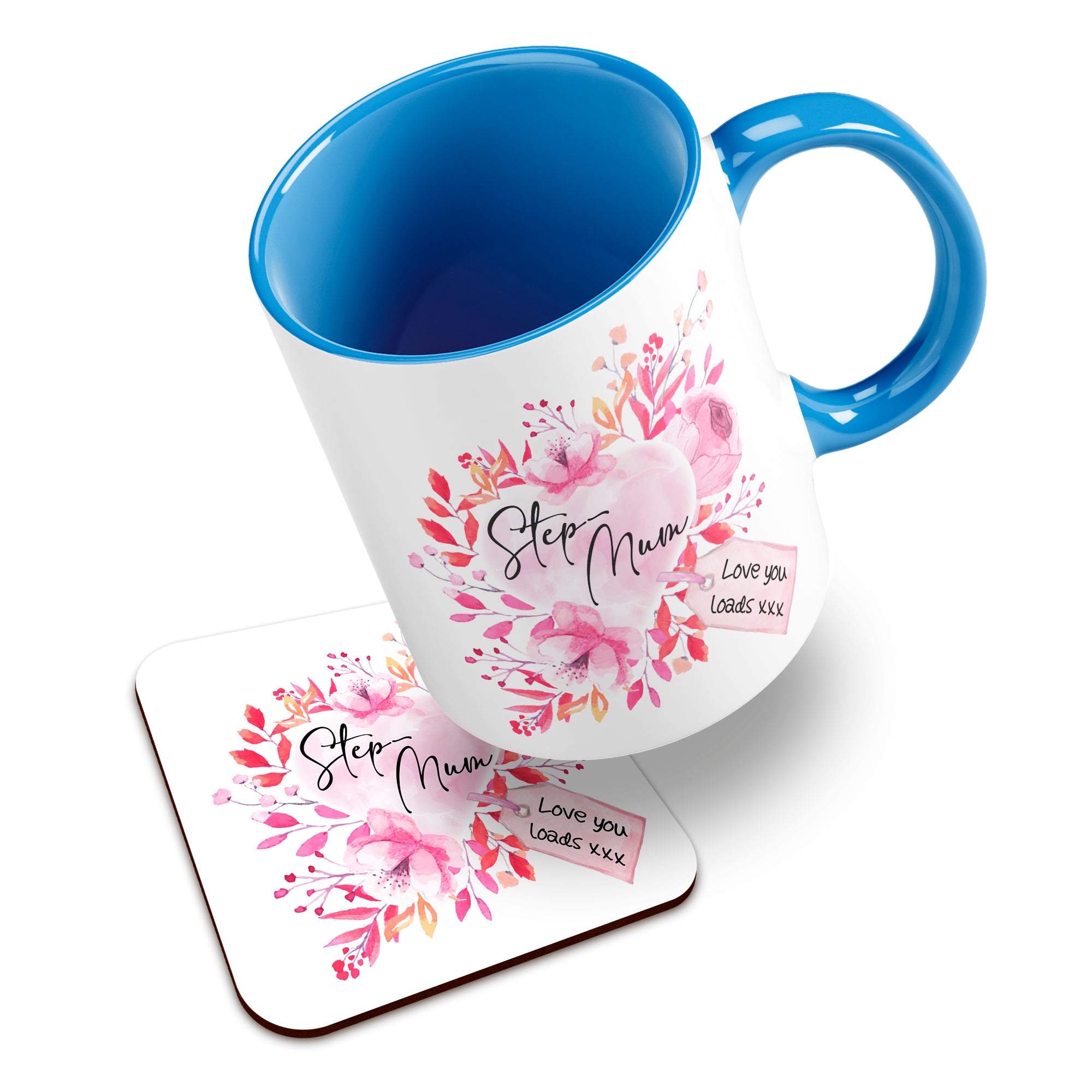 Floral Watercolour Heart With Tag (Relation) Ceramic Mug With High-Gloss Coaster