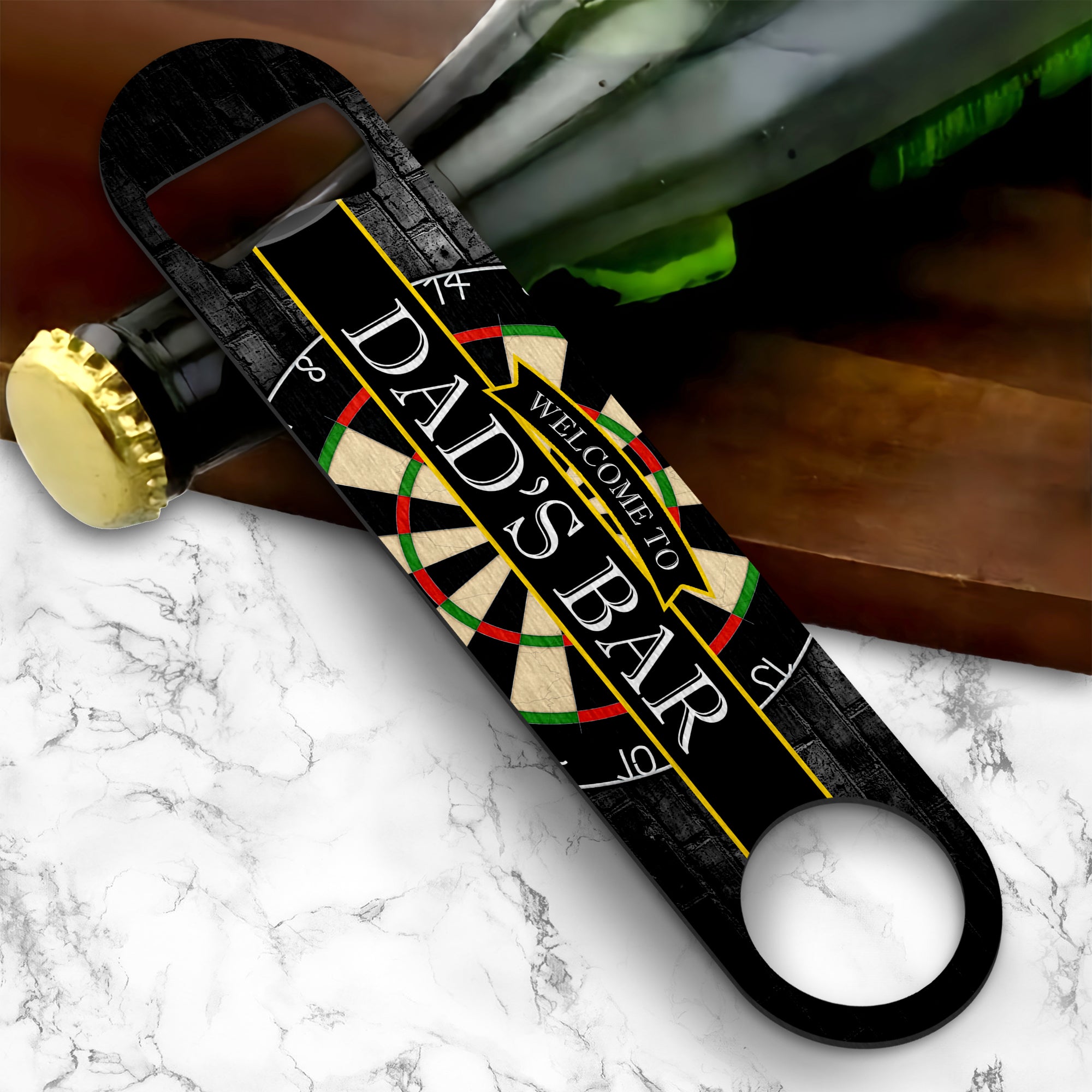 Welcome To Dad's Bar (Dartboard) Stainless Steel Bar Blade Bottle Opener