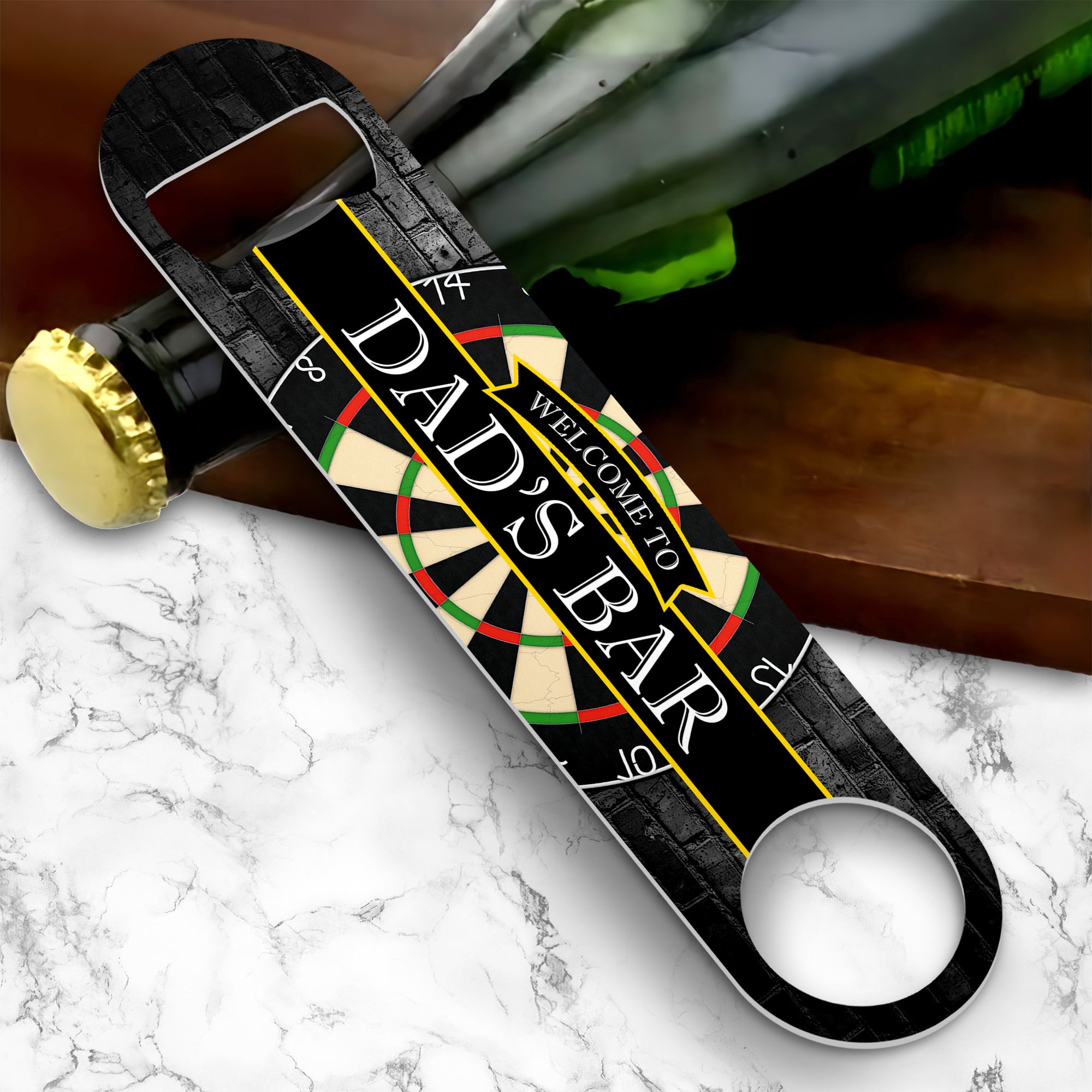 Welcome To Dad's Bar (Dartboard) Stainless Steel Bar Blade Bottle Opener