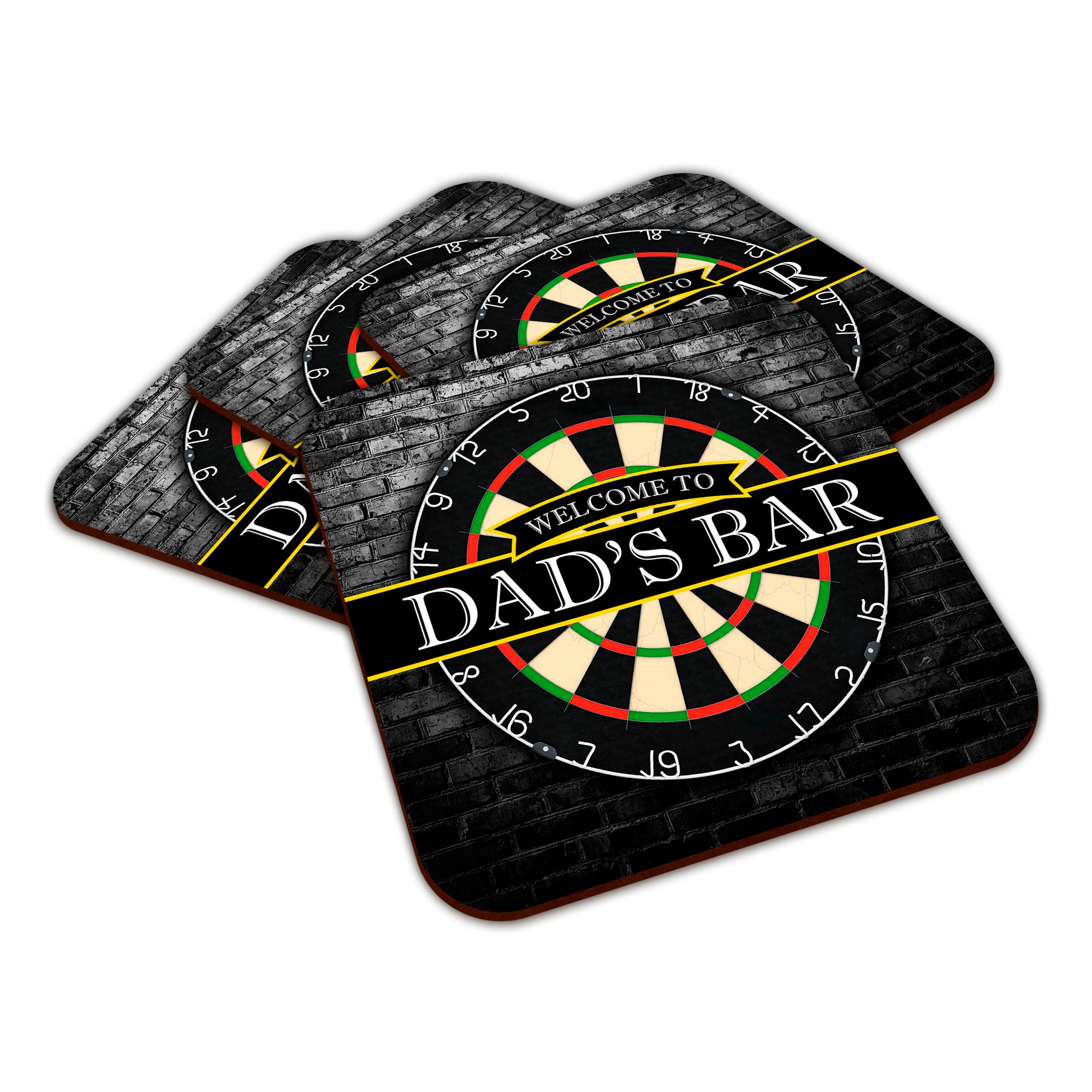 Welcome To Dad's Bar (Dartboard) Square Smooth High-Gloss Finished Coaster