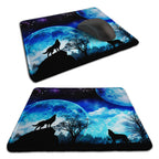 Wolves Howling Blue Moonlight Rubber Non-slip Computer PC Mousemat - Premium Stitched