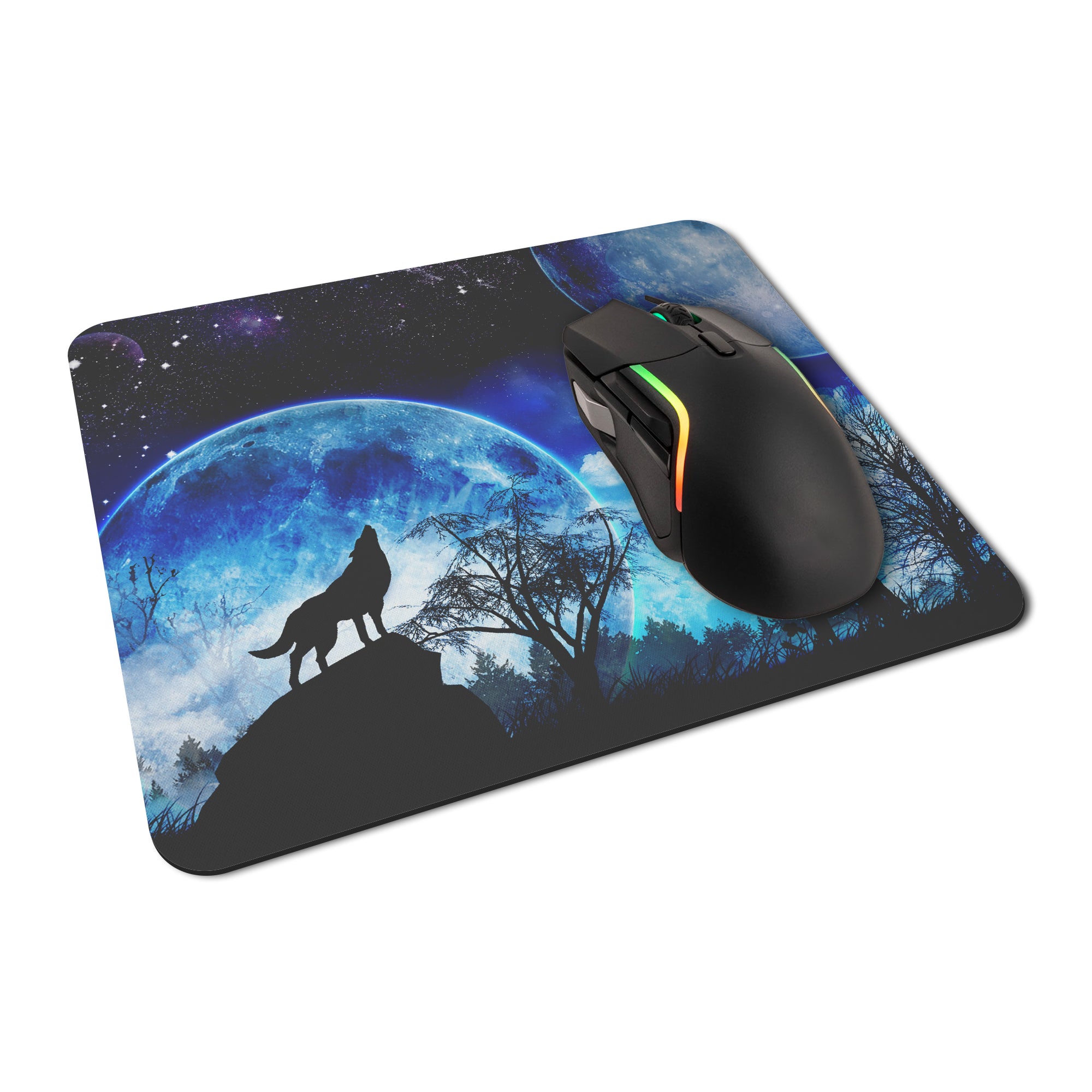 Wolves Howling Blue Moonlight Rubber Non-slip Computer PC Mousemat - Standard