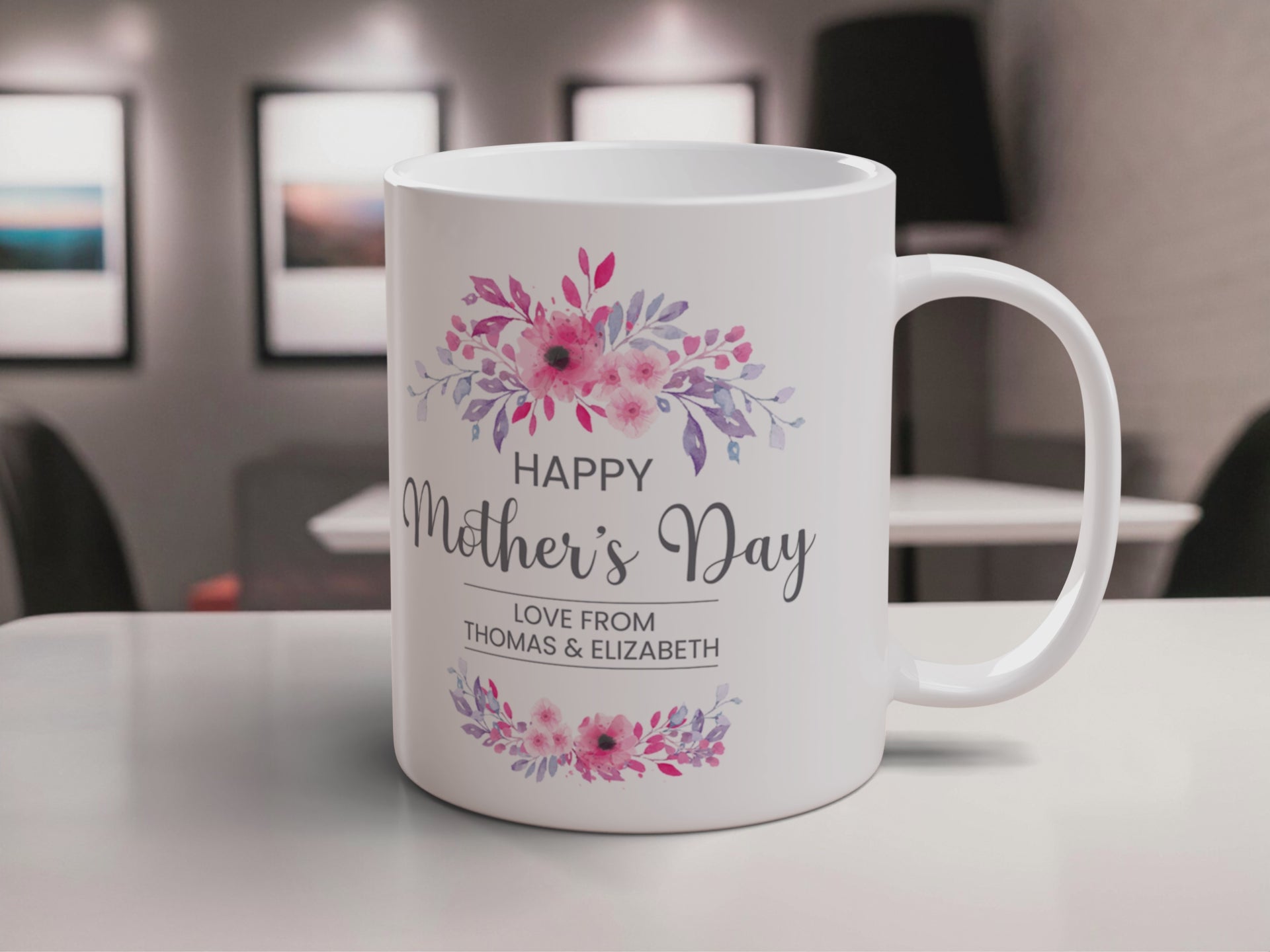 Personalised Floral Happy Mother's Day Ceramic Mug With High-Gloss Coaster